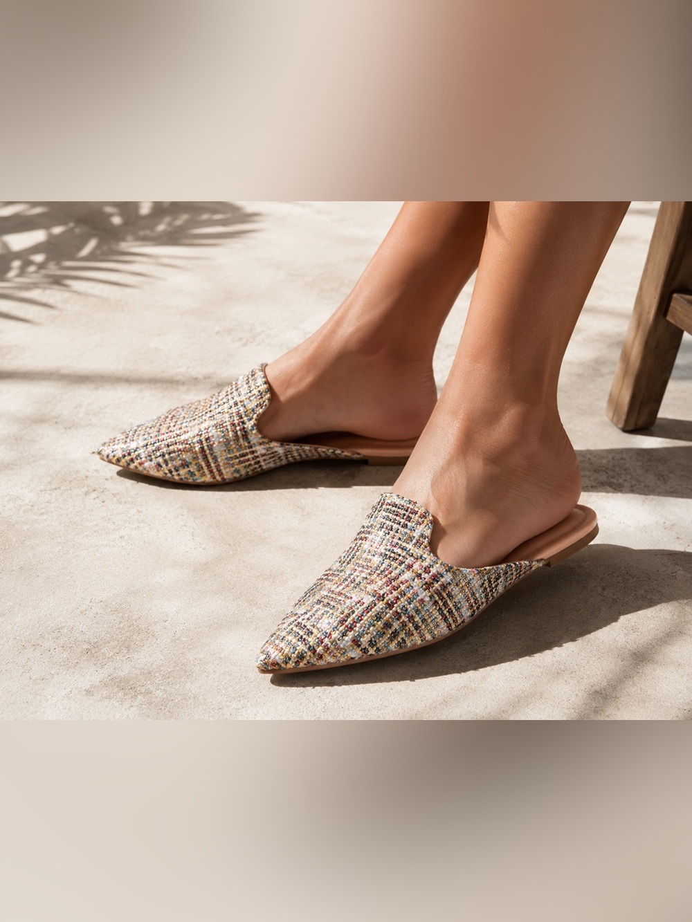 Tweed Pointed Toe Mule Slides 12.5 Metallic Shimmer Quiet Luxury Chic Comfy Glam